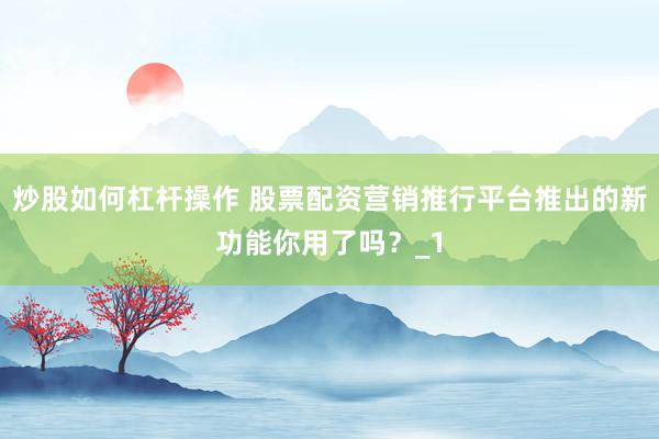 炒股如何杠杆操作 股票配资营销推行平台推出的新功能你用了吗？_1