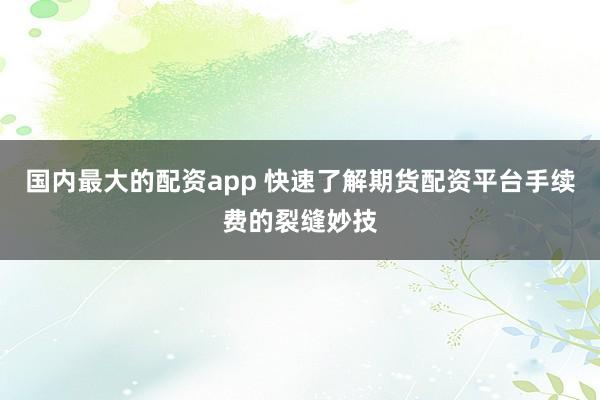 国内最大的配资app 快速了解期货配资平台手续费的裂缝妙技