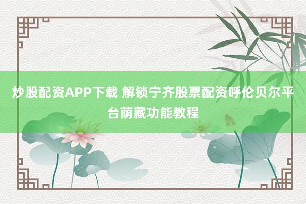 炒股配资APP下载 解锁宁齐股票配资呼伦贝尔平台荫藏功能教程