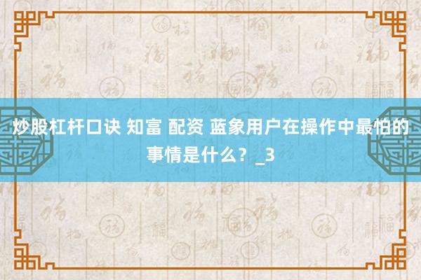 炒股杠杆口诀 知富 配资 蓝象用户在操作中最怕的事情是什么？_3