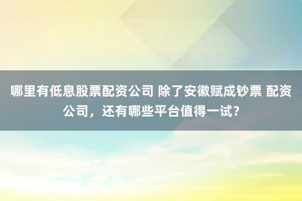 哪里有低息股票配资公司 除了安徽赋成钞票 配资公司，还有哪些平台值得一试？