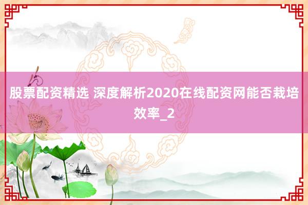 股票配资精选 深度解析2020在线配资网能否栽培效率_2