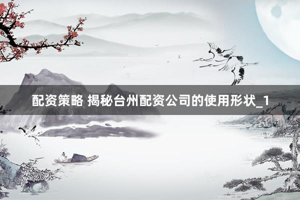 配资策略 揭秘台州配资公司的使用形状_1