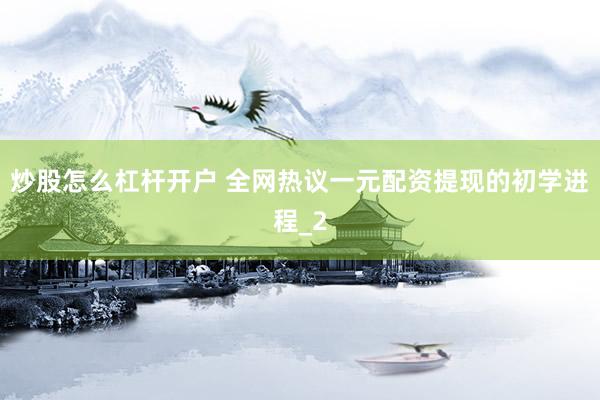 炒股怎么杠杆开户 全网热议一元配资提现的初学进程_2