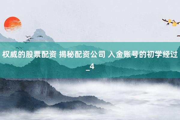 权威的股票配资 揭秘配资公司 入金账号的初学经过_4