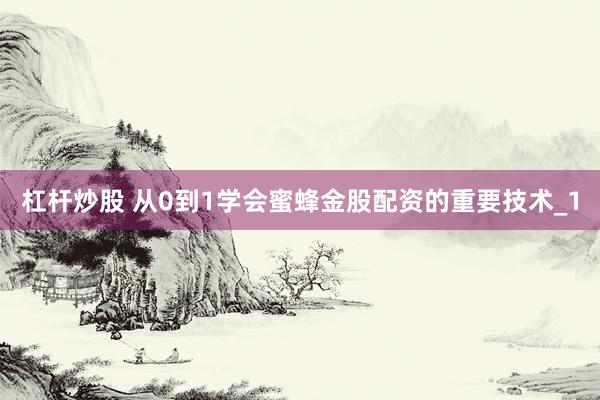 杠杆炒股 从0到1学会蜜蜂金股配资的重要技术_1