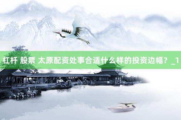 杠杆 股票 太原配资处事合适什么样的投资边幅？_1