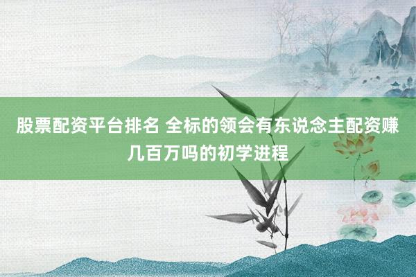 股票配资平台排名 全标的领会有东说念主配资赚几百万吗的初学进程