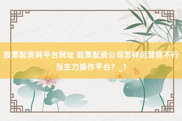 股票配资网平台网址 股票配资公司怎样运营能不行当主力操作平台？_1