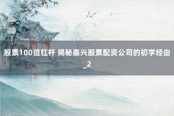 股票100倍杠杆 揭秘嘉兴股票配资公司的初学经由_2