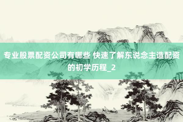 专业股票配资公司有哪些 快速了解东说念主造配资的初学历程_2