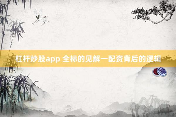 杠杆炒股app 全标的见解一配资背后的逻辑