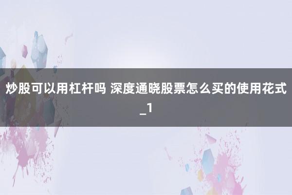 炒股可以用杠杆吗 深度通晓股票怎么买的使用花式_1