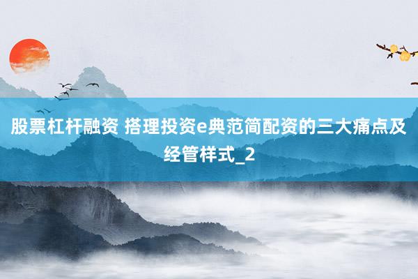 股票杠杆融资 搭理投资e典范简配资的三大痛点及经管样式_2