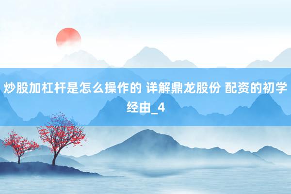 炒股加杠杆是怎么操作的 详解鼎龙股份 配资的初学经由_4