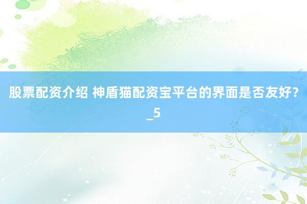 股票配资介绍 神盾猫配资宝平台的界面是否友好？_5