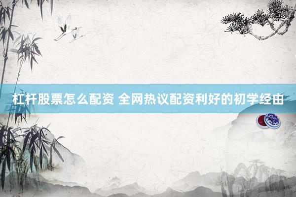 杠杆股票怎么配资 全网热议配资利好的初学经由