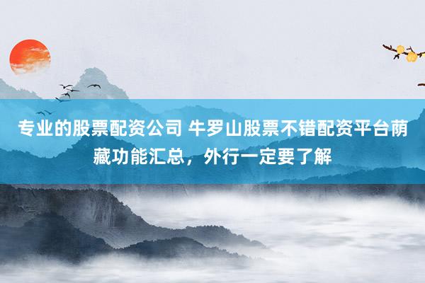 专业的股票配资公司 牛罗山股票不错配资平台荫藏功能汇总，外行一定要了解