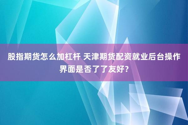 股指期货怎么加杠杆 天津期货配资就业后台操作界面是否了了友好？