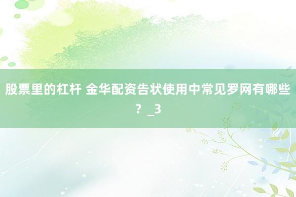 股票里的杠杆 金华配资告状使用中常见罗网有哪些？_3