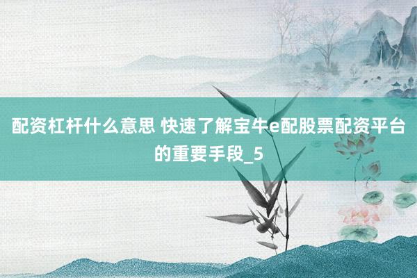 配资杠杆什么意思 快速了解宝牛e配股票配资平台的重要手段_5