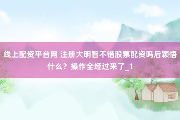 线上配资平台网 注册大明智不错股票配资吗后颖悟什么？操作全经过来了_1