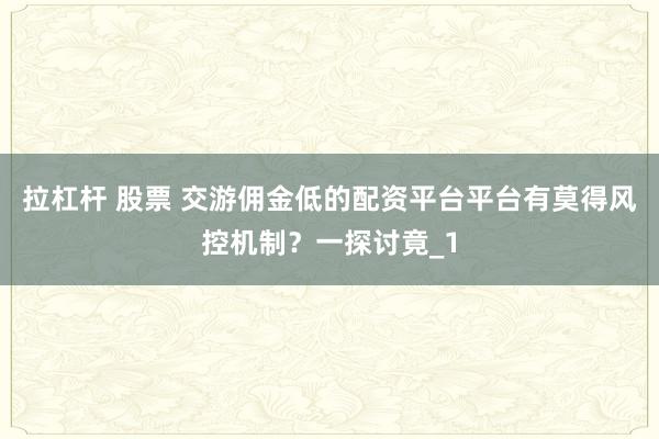 拉杠杆 股票 交游佣金低的配资平台平台有莫得风控机制？一探讨竟_1