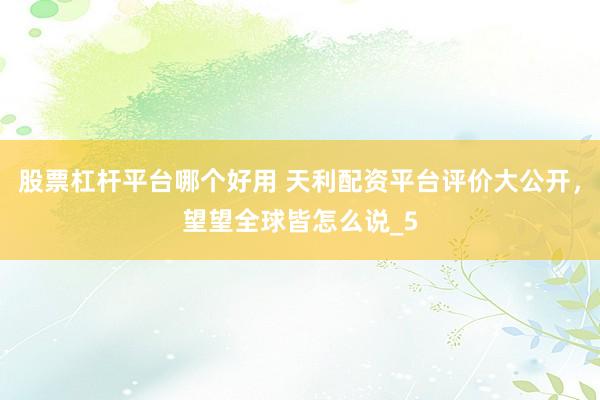 股票杠杆平台哪个好用 天利配资平台评价大公开，望望全球皆怎么说_5